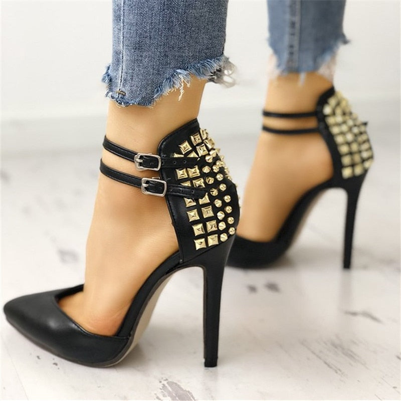 black studded stiletto heels