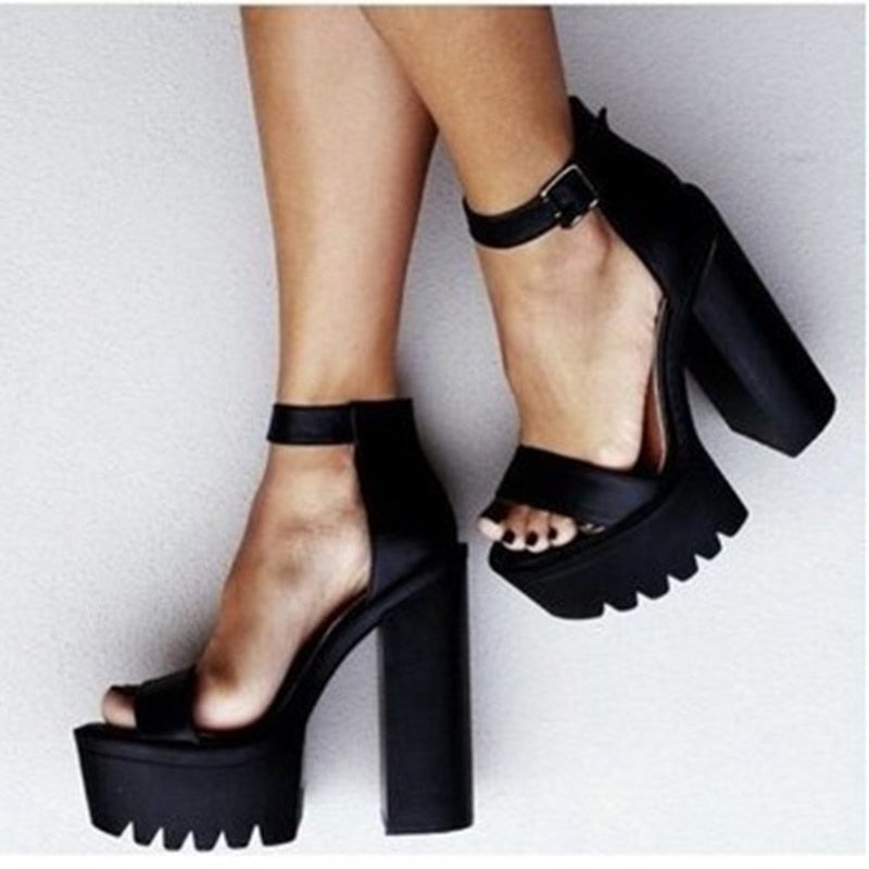 thick strap black heels