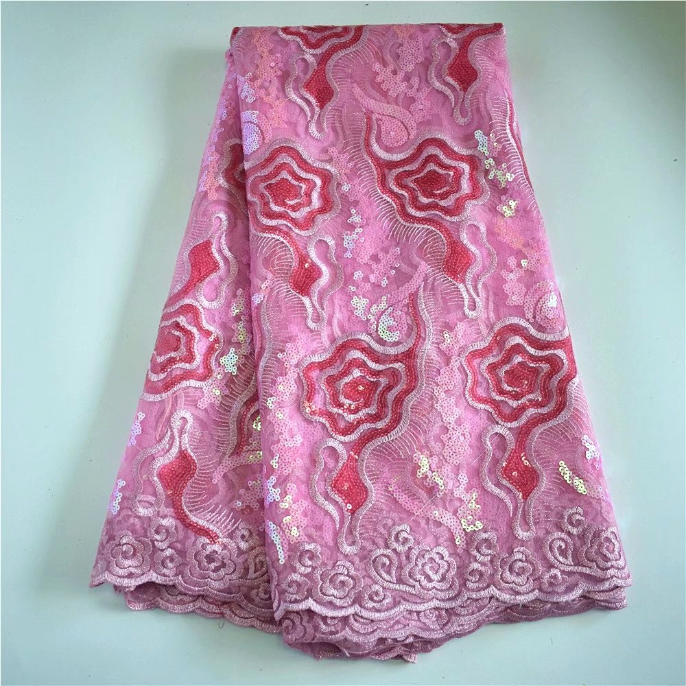 pink sequin lace fabric