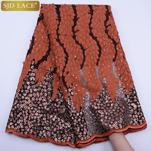 Image of SJD LACE Fashion African Mesh Lace Fabric High Quality Sequins French Lace Fabric 3D Applique Mesh Lace For Wedding Sewing A1798