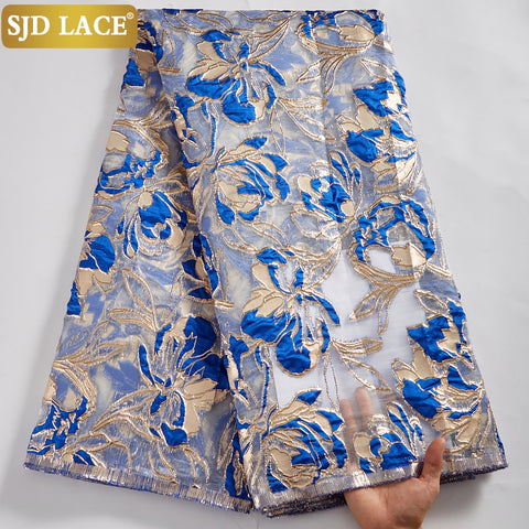 Image of SJD LACE New Arrival Blue Jacquard Lace Brocade Fabric Lace African Nigerian Tulle Mesh Lace For Bridal Jacquard Gild DressA2591