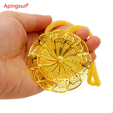 Image of Apingxun Top Quality Gold Color Pendent Necklace&Earrings for Women Bridal Wedding Jewelry Ethiopian Spain Engagement Jewelry