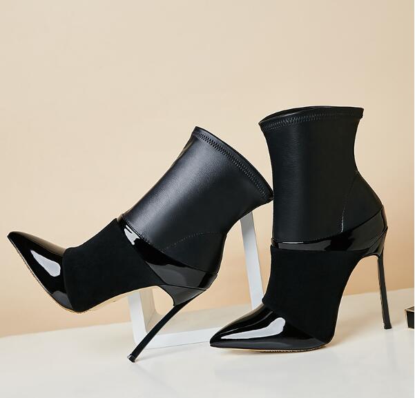 womens black patent leather ankle boots