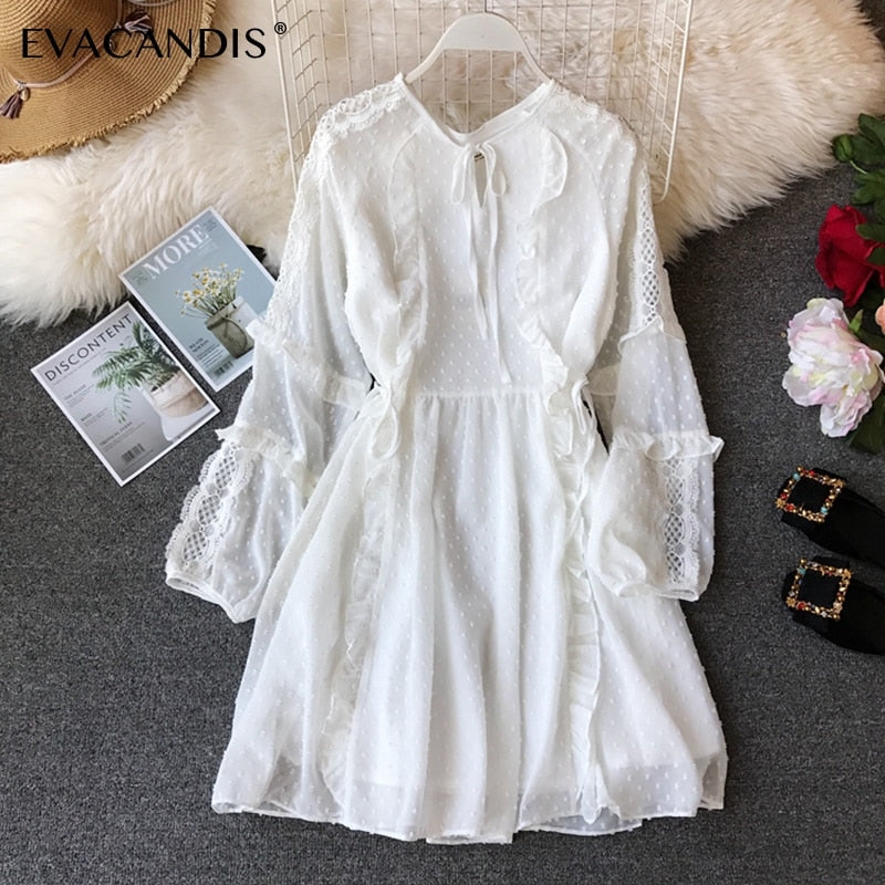 white ruffle dress long sleeve