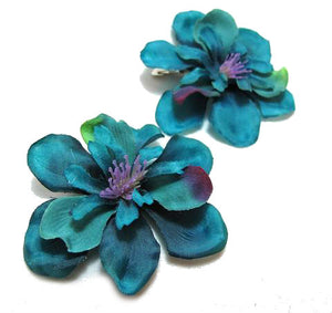 teal flower hair clips