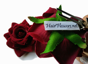 dark red rose hair clip