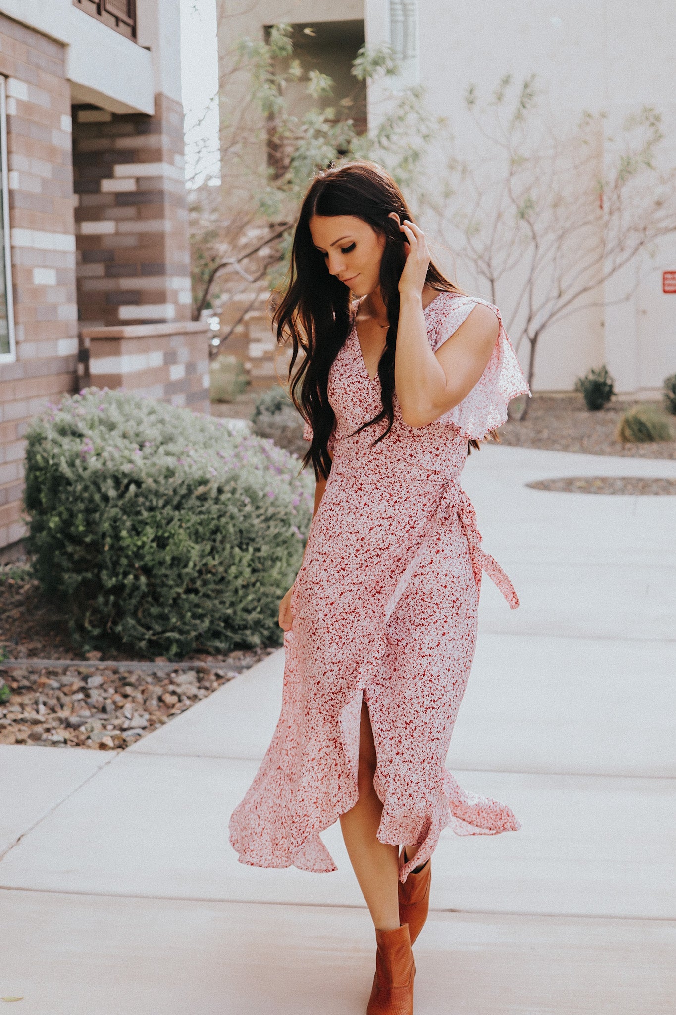 emerald daisy wrap dress