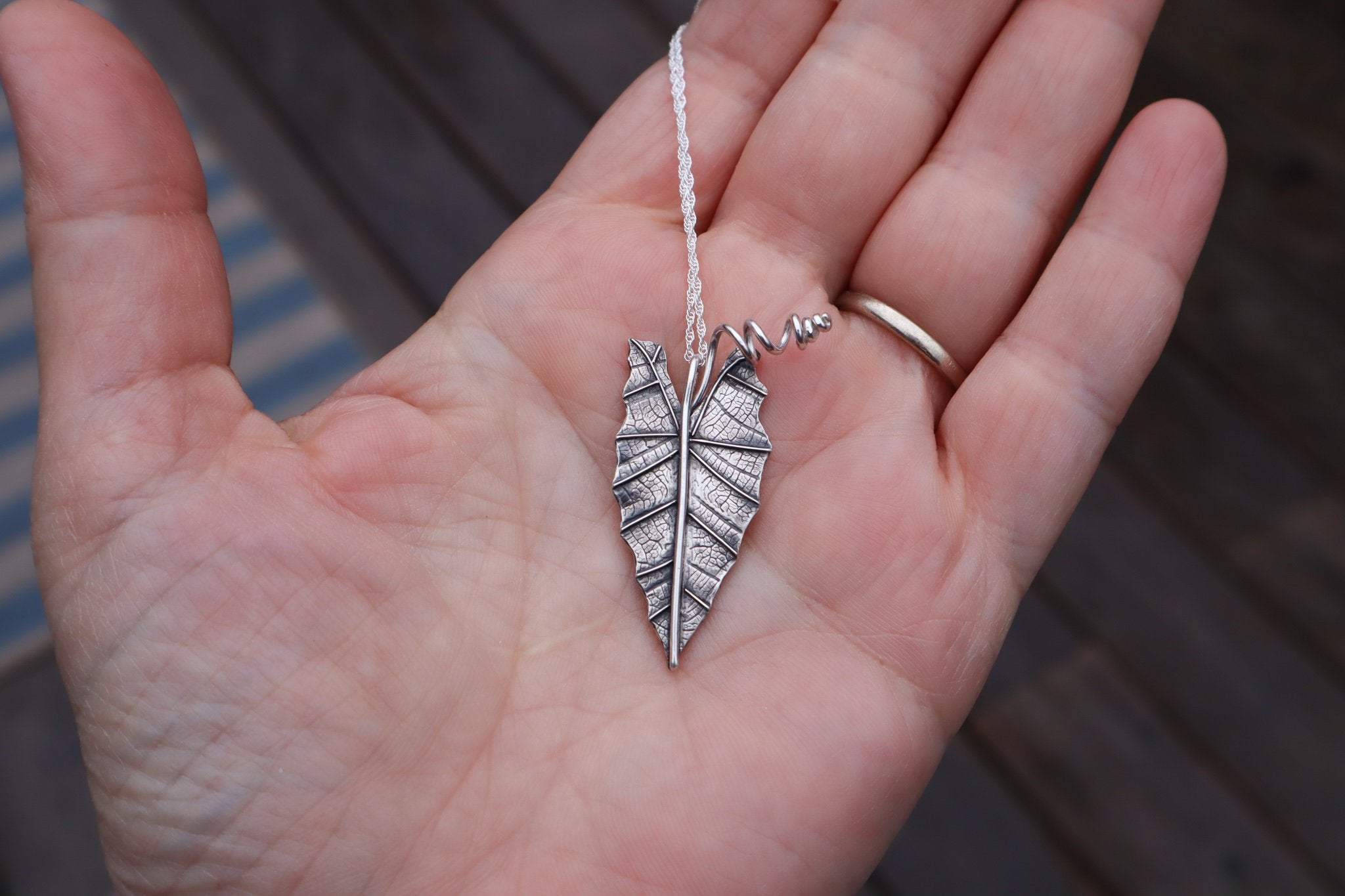 Silver Leaf Necklace / Small Realistic Silver Leaf Pendant on a