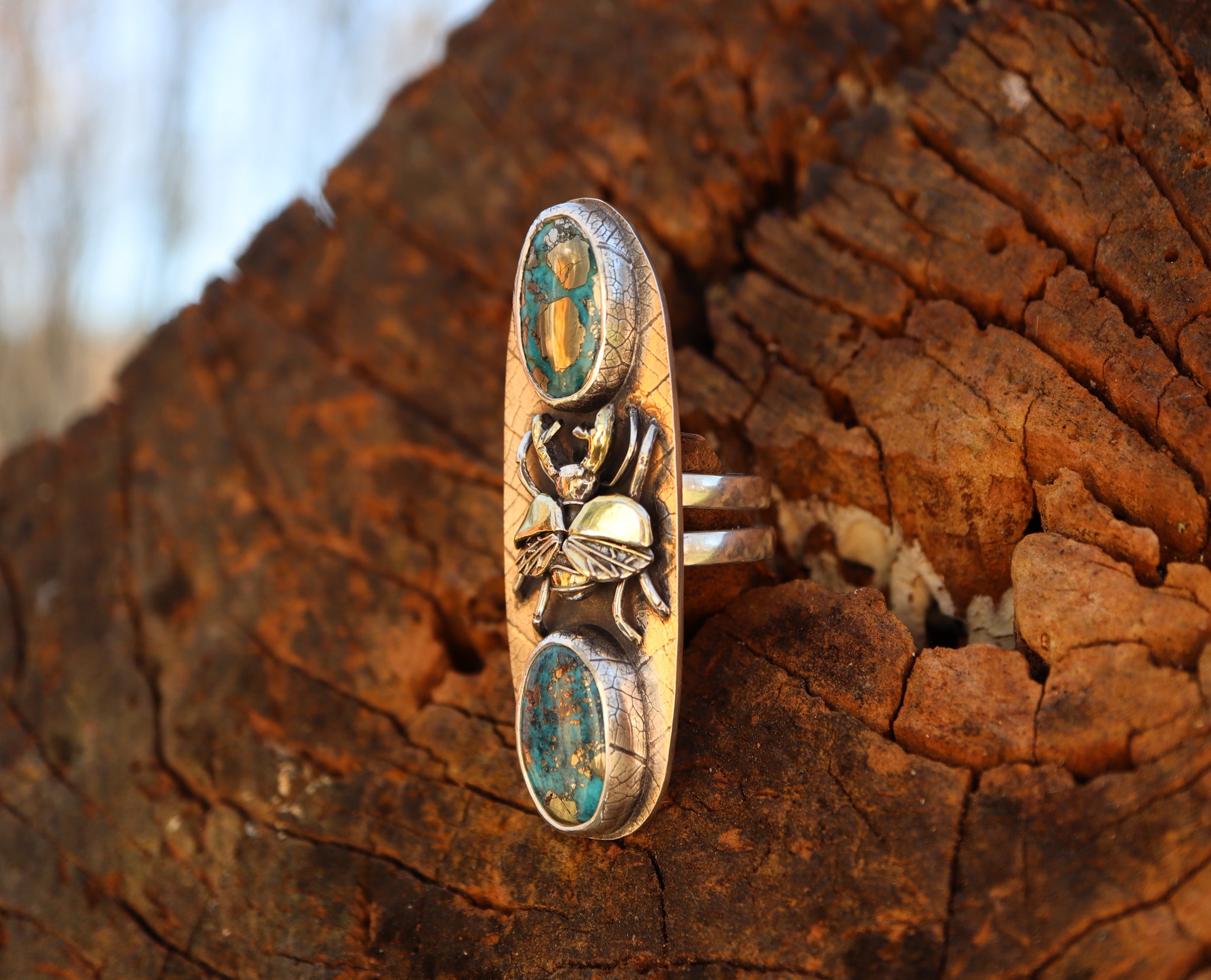 Art Nouveau Tiger's Eye Beetle Conversion Ring — Heart of Hearts Jewels
