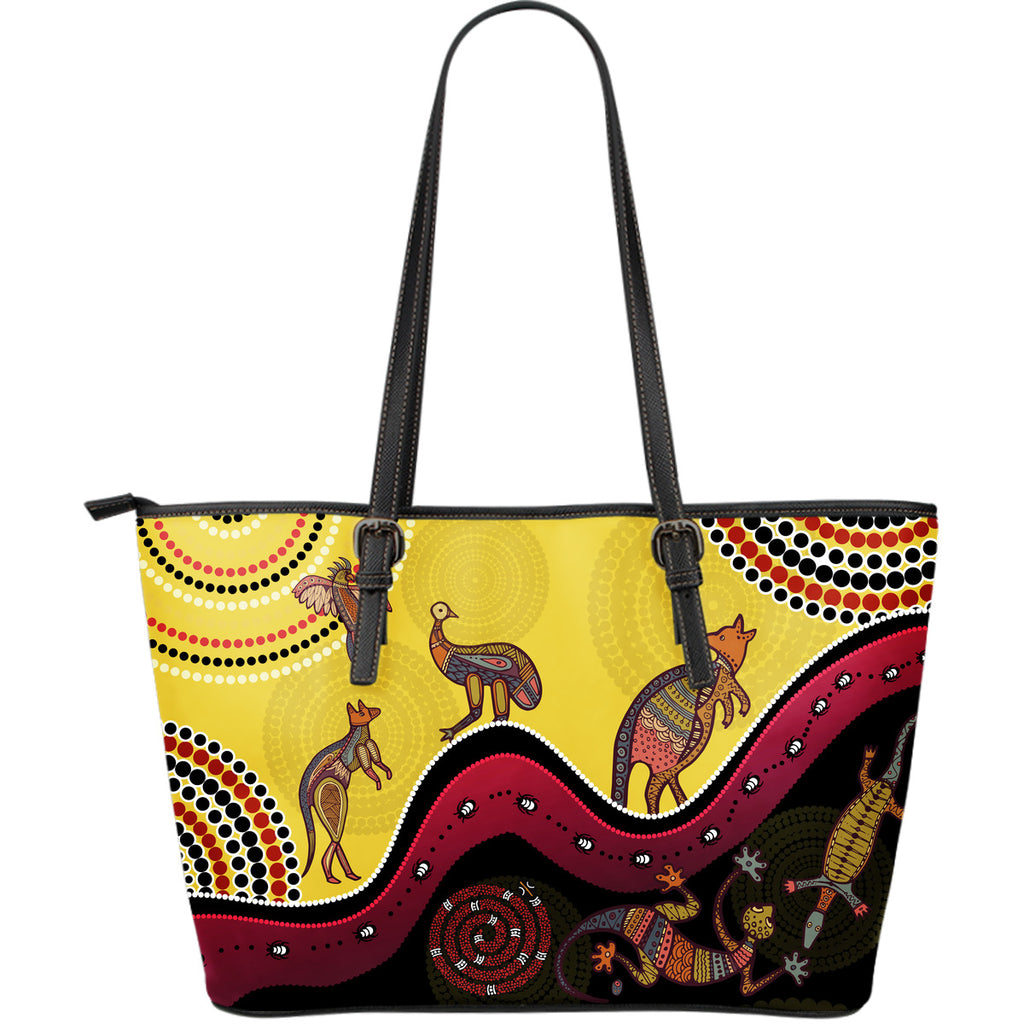 1stAustralia Aboriginal Large Leather Tote Bags - Indigenous Animals Life Art – 1st Australia