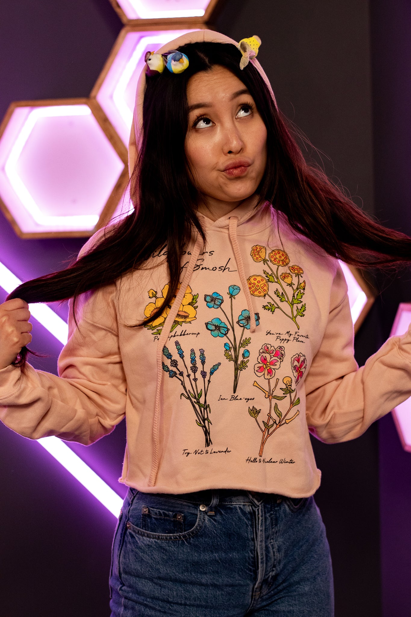 Wildflowers Cropped Hoodie - Light Pink