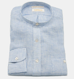 Maker & Co. Pop Over Irish Linen Band Collar Shirt in a Blue Box