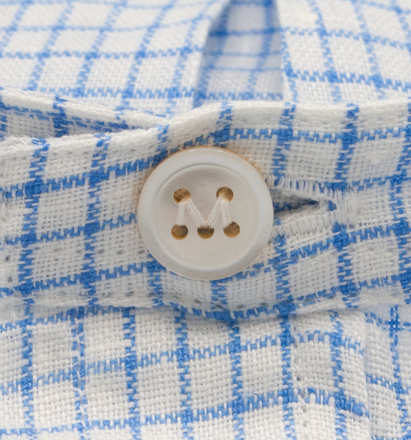 Maker & Co. Pop Over Irish Linen Band Collar Shirt in a Blue Box