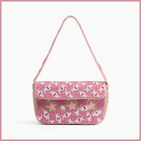 Pink Carnation Embellished Shoulder Bag