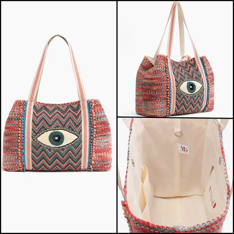 Evil Eye Good Luck Hand Beaded Tote