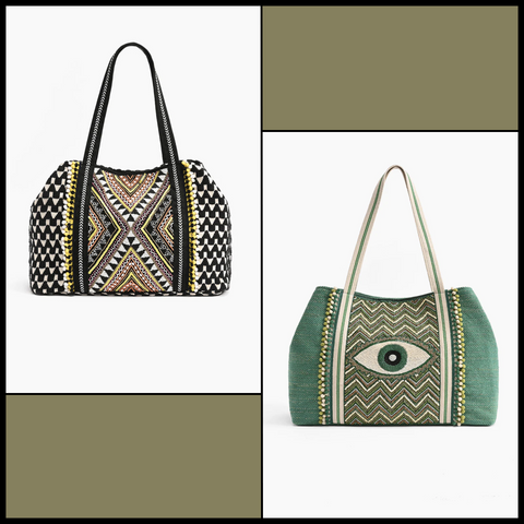 boho tribal tote and emerald evil eye tote