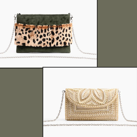 leopard fur hand-warmer clutch and whisper white clutch