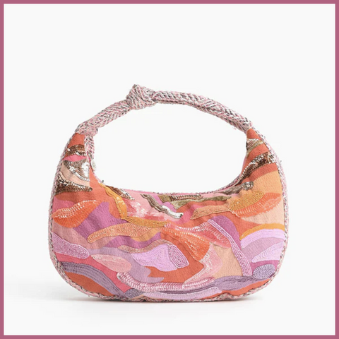 Orange To Mauve Ombre Beaded Shoulder Bag