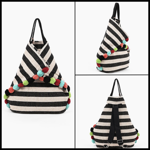 Striped Handwoven Tote With Convertible Backpack