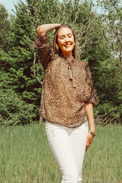 leopard ruffle blouse by America&Beyond