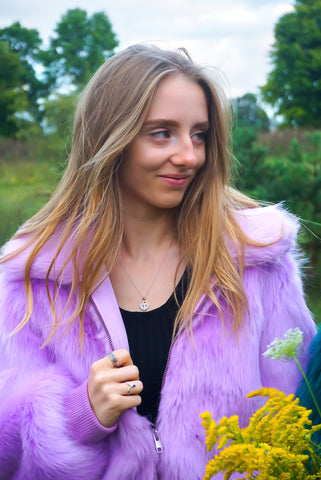 Lavender Faux Fur Bomber Jacket | Pastel Color Boho Clothing