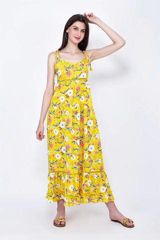 Sunshine Floral Pompom Maxi Dress Boho