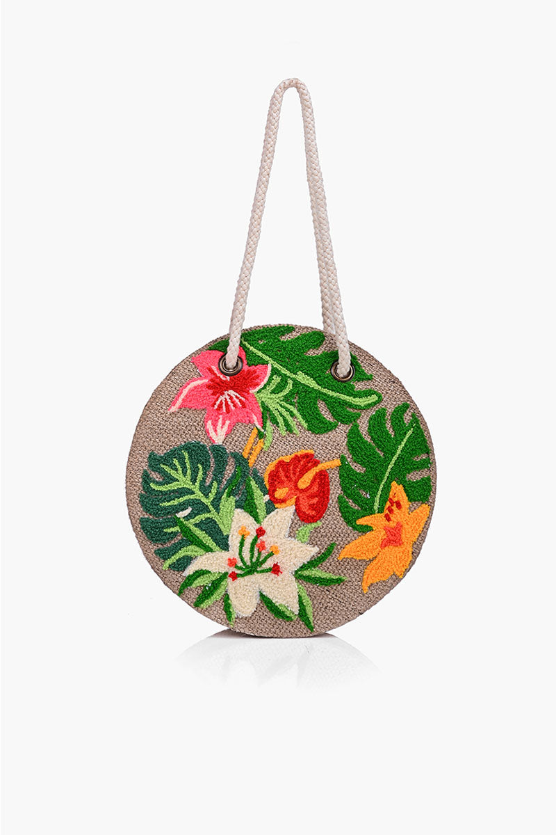 Hawaiian Embroidered Round Tote- Embellished Tote For Women - Default ...
