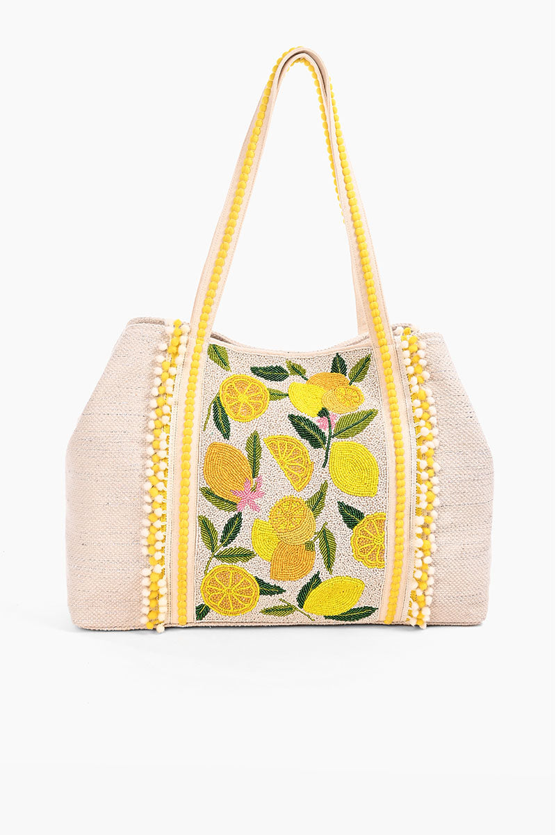 Make Lemonade Tote-Lemon Yellow Hand Beaded Tote - America & Beyond