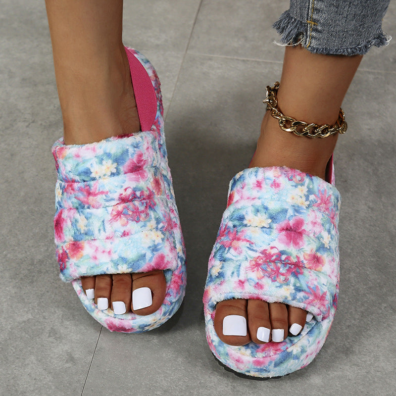 Female Comfy Floral Print Thick Bottom Home Wear Slippers