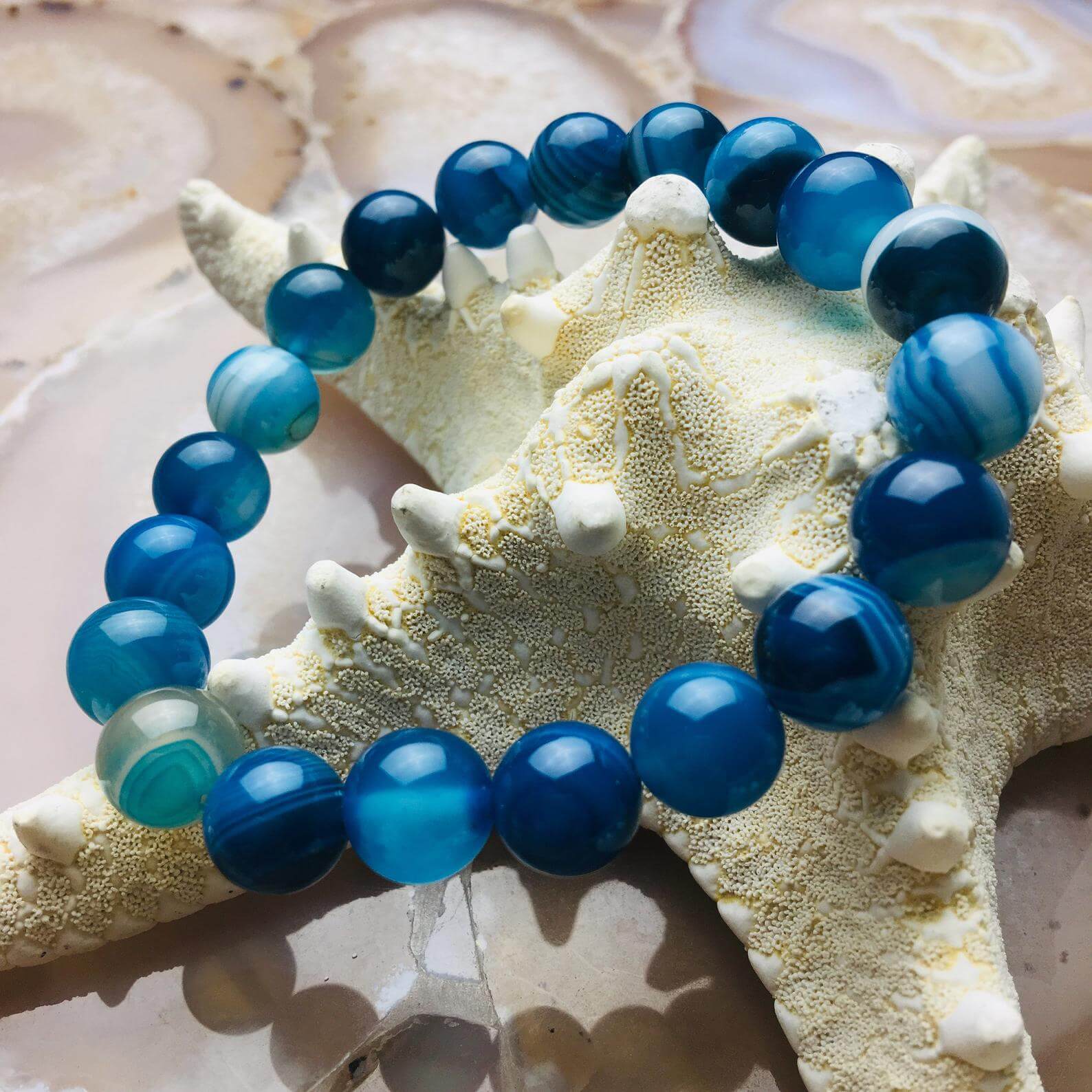 Aqua Sardonyx Himalayan Stone Bracelet