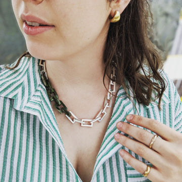 Carved Jade Chain with Silver Links