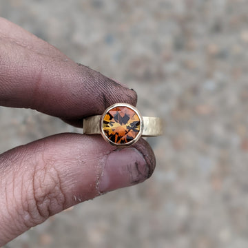 Sunset Tourmaline with Orange and Yellow Bi-Color set in 14k Bezel Ring