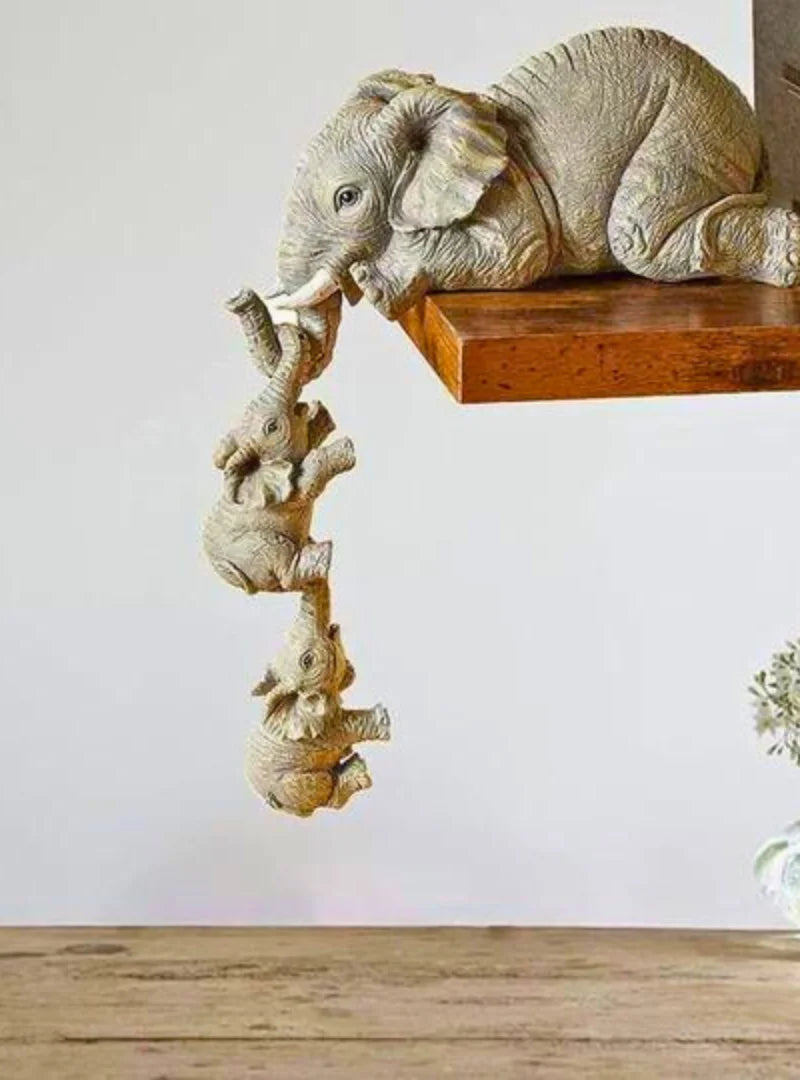 [3pcs] Estátua Elefante em Resina: Beleza Artesanal para sua Casa