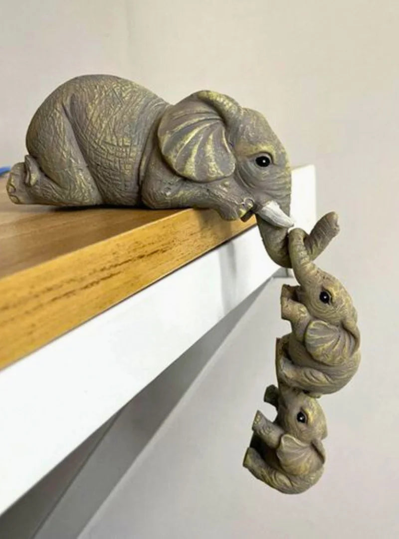 [3pcs] Estátua Elefante em Resina: Beleza Artesanal para sua Casa