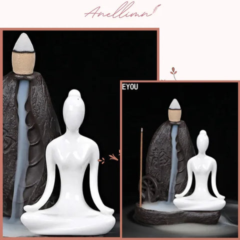 Incensário de Buda em cerâmica para yoga e meditação, promovendo serenidade e relaxamento.