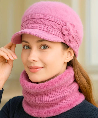 Comprar boina e cachecol feminino de tricô felpudo com forro quente para looks elegantes no inverno barato ANELLIMN