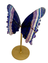Load image into Gallery viewer, Large A Grade Rainbow Fluorite Crystal Butterfly Fairy Wings in Display Stand