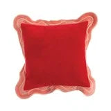 Cotton Velvet Pillow with Embroidery & Scalloped Flange