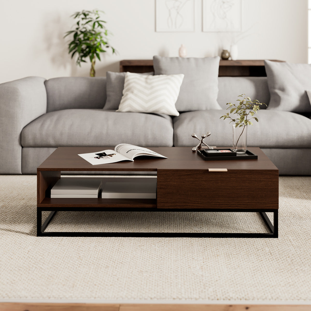 Walnut Coffee Table With Metal Base Darcy Collection Tommy Swiss