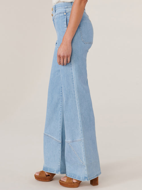 Fashion (Denim Medium Blue)SEMIR Jeans Women Asymmetric Wide-Leg Pants  Bifurcated Leg Mopping Pants 2021 Summer New Hyuna Style Demin Pants ACU