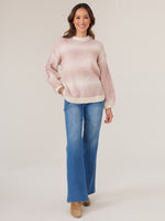 Long Blouson Sleeve Mock Neck Flange Shoulder Pointelle Sweater