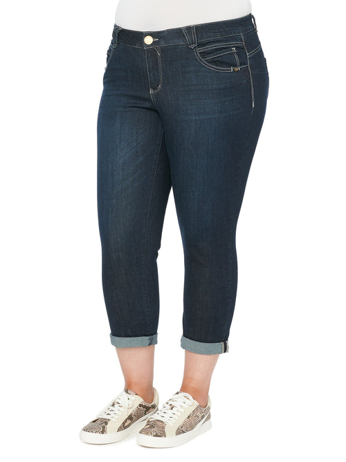 A3 Denim Women's Plus Size Ankle Slimming Jean with Double Button