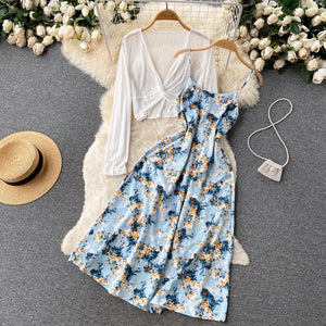 Cropped Knit & Floral Midi Dress Set