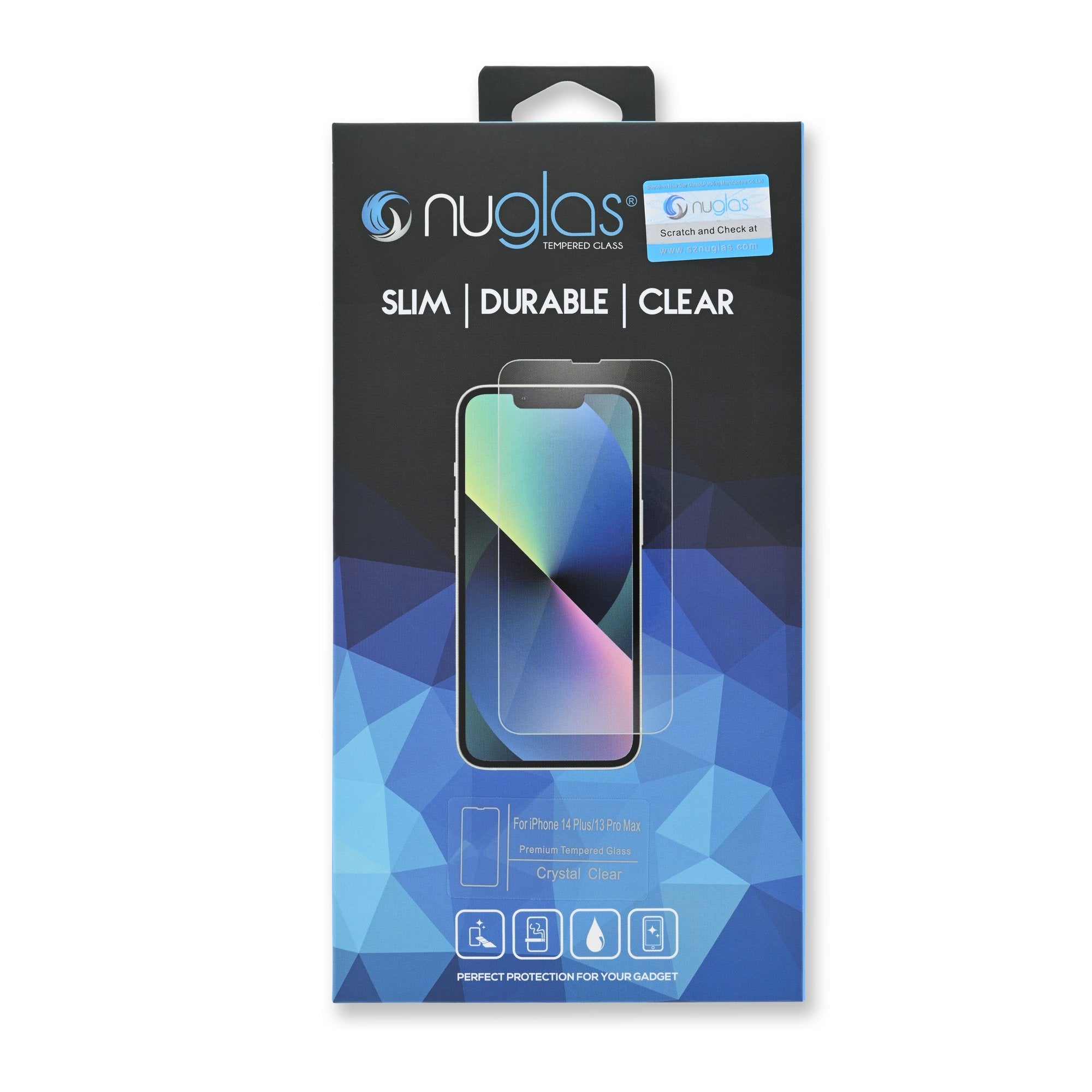 NuGlas Tempered Glass Screen Protector for iPhone 13 Pro Max/14 Plus New