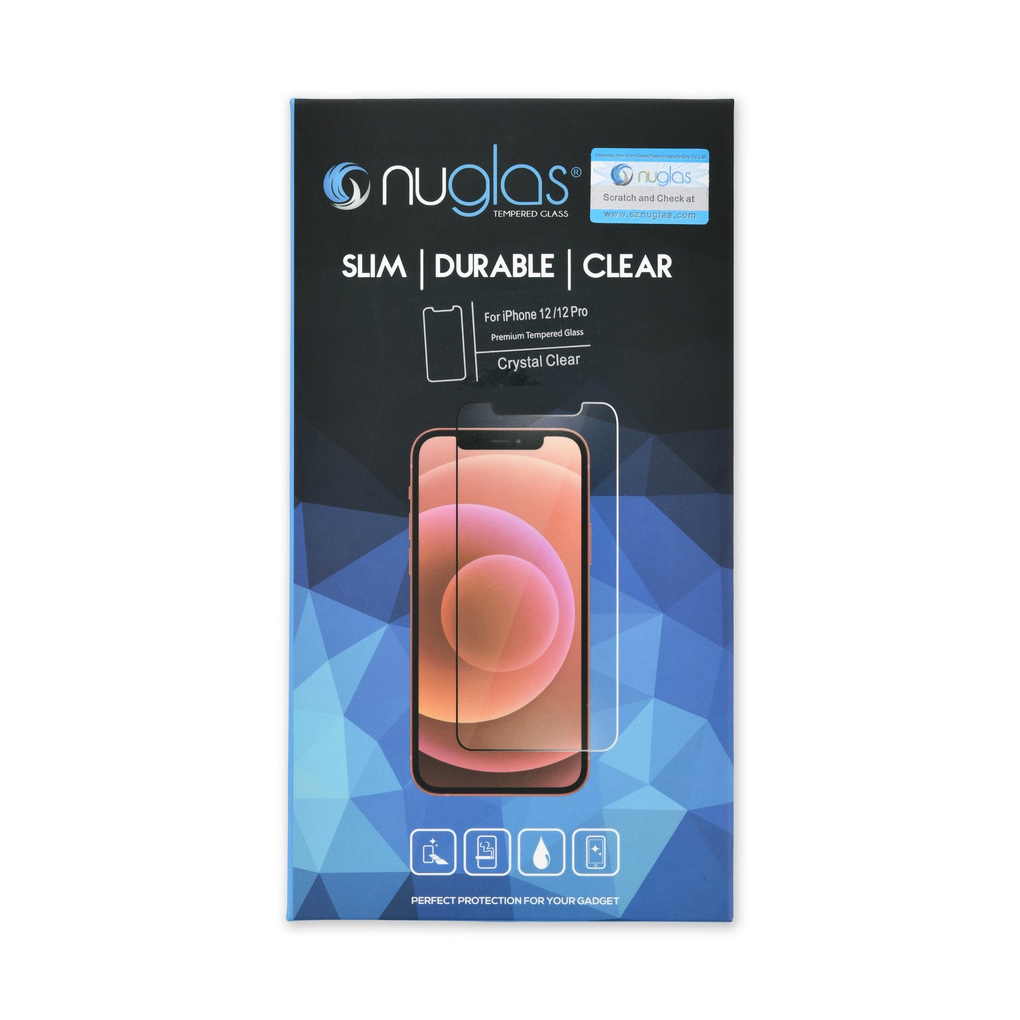 NuGlas Tempered Glass Screen Protector for iPhone 12/12 Pro New