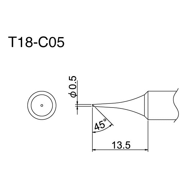 Hakko T18 Series Tips New .5 mm 45 Degree T18-C05