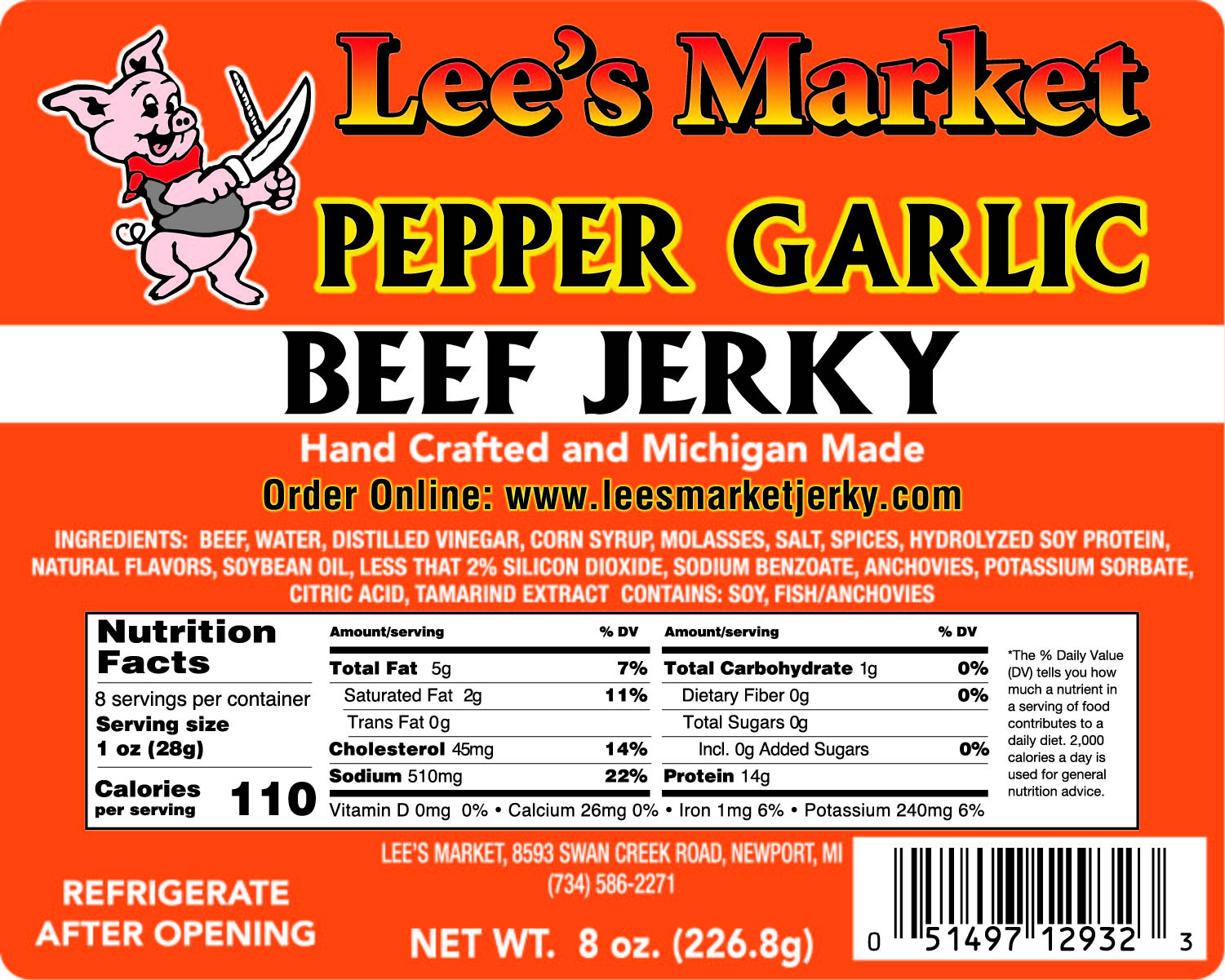 Garlic Pepper Beef Jerky | Lee's Market Jerky