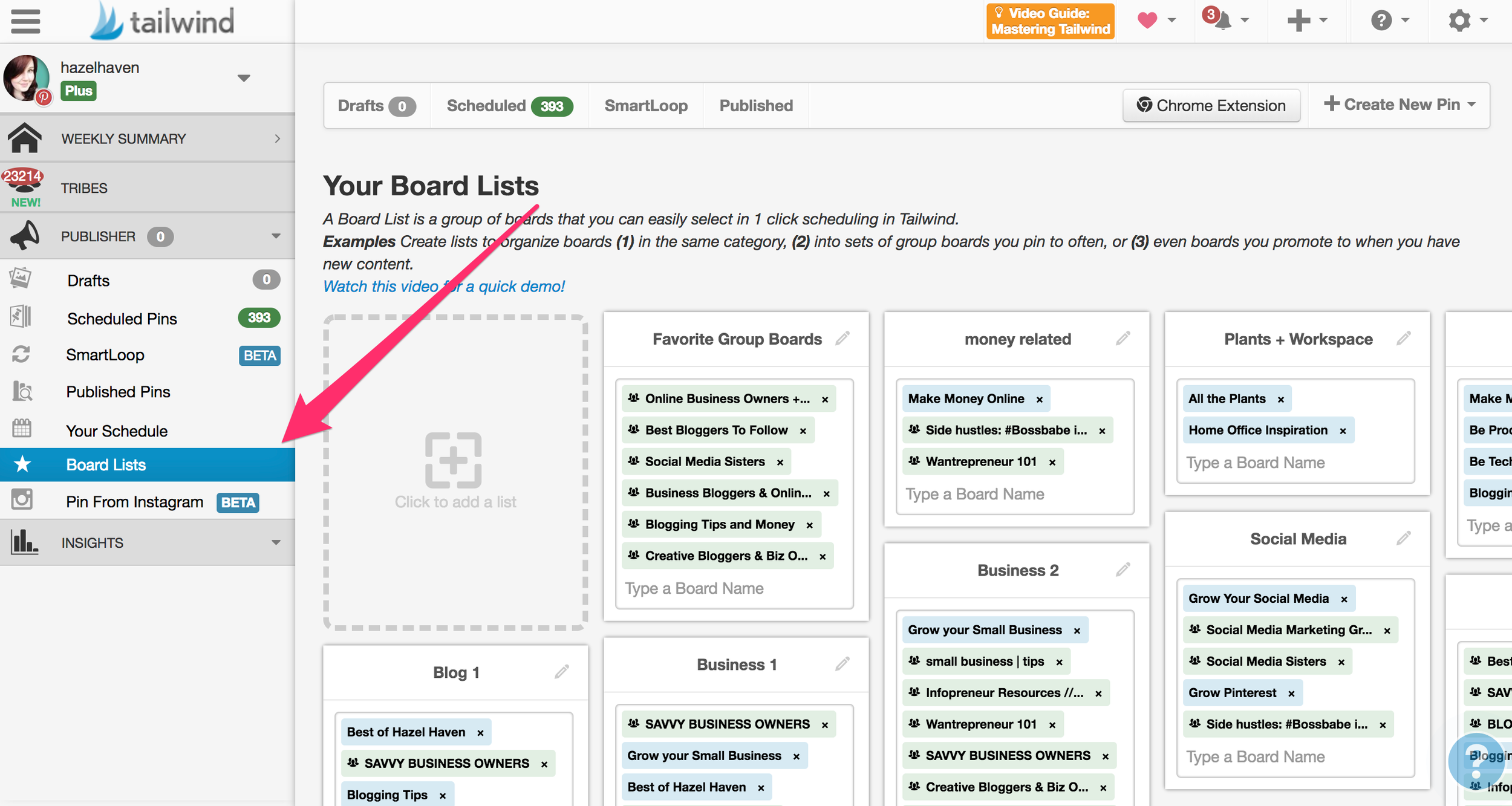 How to Use Board Lists with the Tailwind App for Pinterest #tailwind #blogging #onlinebusiness #pinterest #pinterestmarketing #tailwindapp