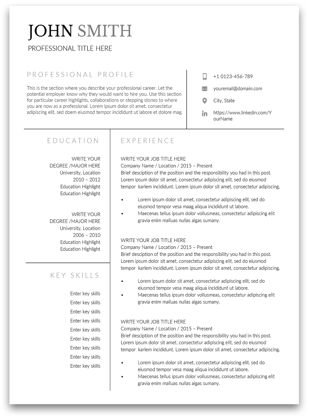 one page resume template free download word
