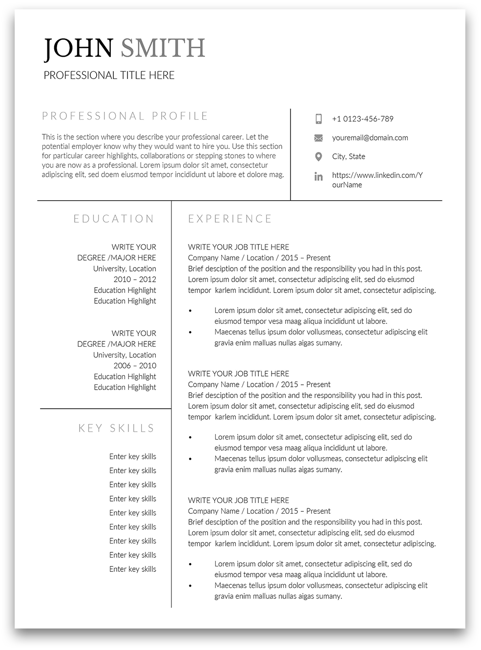 One Page Company Cv Design / One Page Resume Template Free Download